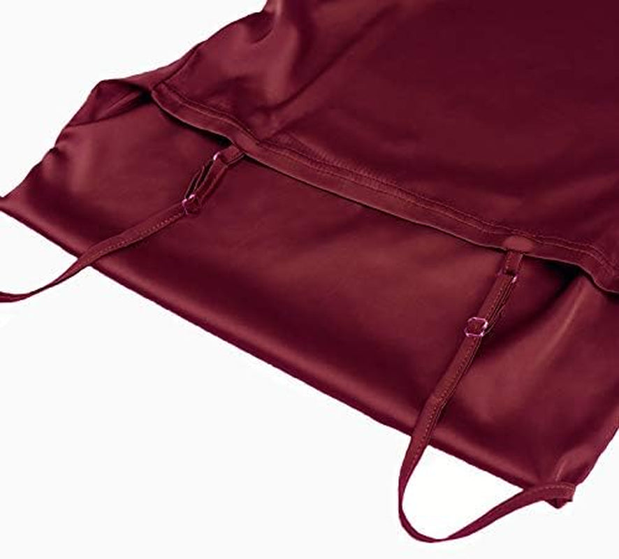 Women'S Summer Sexy Ruched Midi Adjustable Spaghetti Strap Bodycon Drawstring Side Slit Slip Party Clubwear Dress, A-Wine Red, X-Large