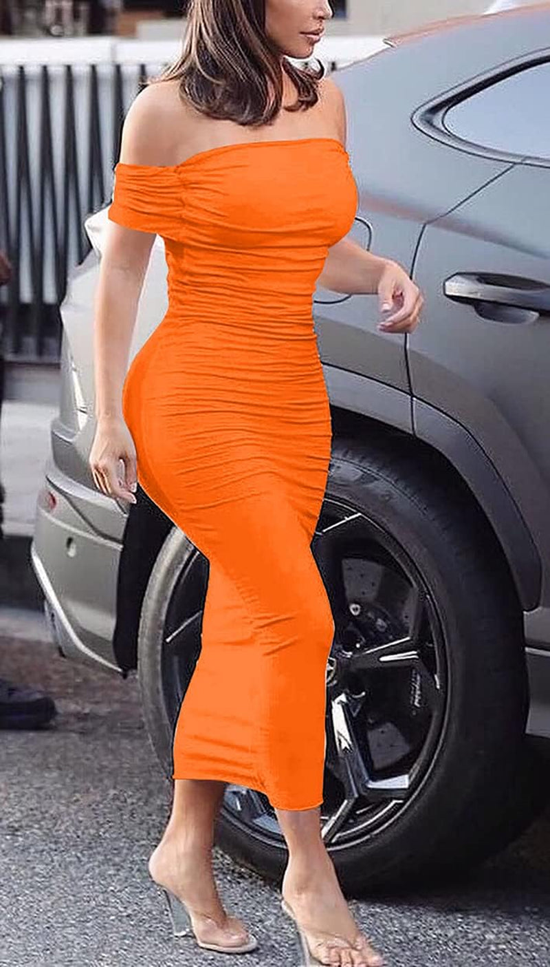 Women'S Elegant Strapless off Shoulder Bodycon Midi Cocktail Party Dress