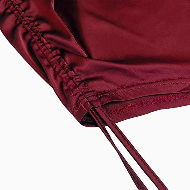 Women'S Summer Sexy Ruched Midi Adjustable Spaghetti Strap Bodycon Drawstring Side Slit Slip Party Clubwear Dress, A-Wine Red, X-Large