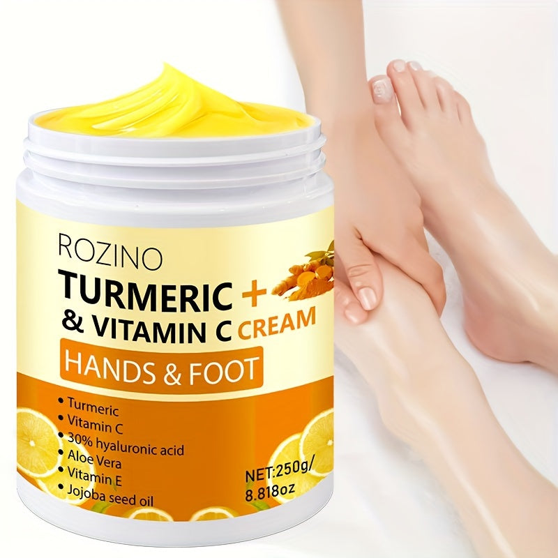 ROZINO Turmeric & Vitamin C Hand & Foot Cream, 250g - Hypoallergenic Moisturizing Formula, Deep Hydration, Radiance Enhancing, Long-Lasting, Luxurious Skin Care