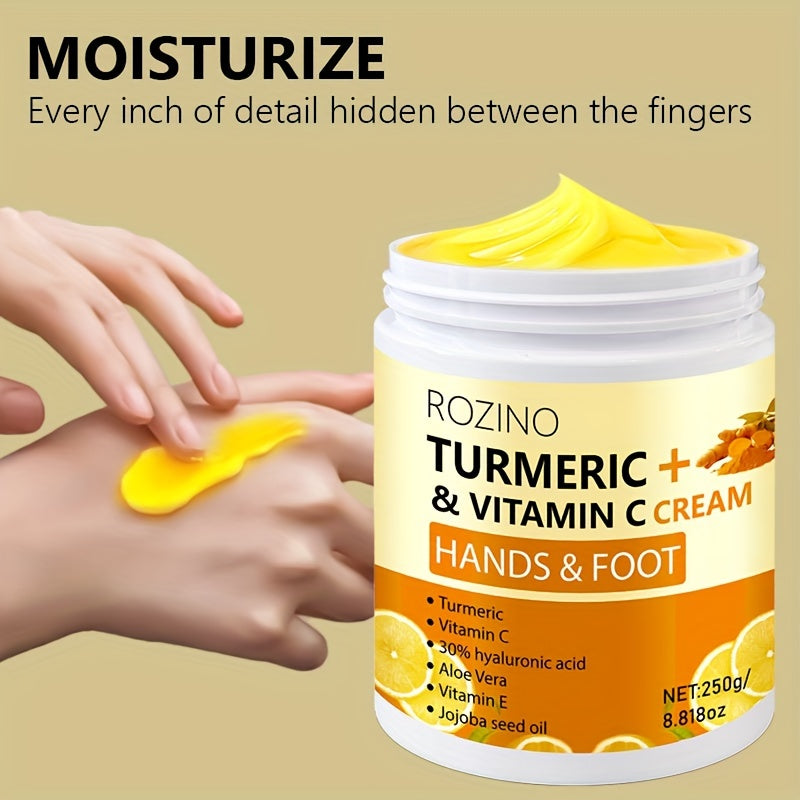 ROZINO Turmeric & Vitamin C Hand & Foot Cream, 250g - Hypoallergenic Moisturizing Formula, Deep Hydration, Radiance Enhancing, Long-Lasting, Luxurious Skin Care