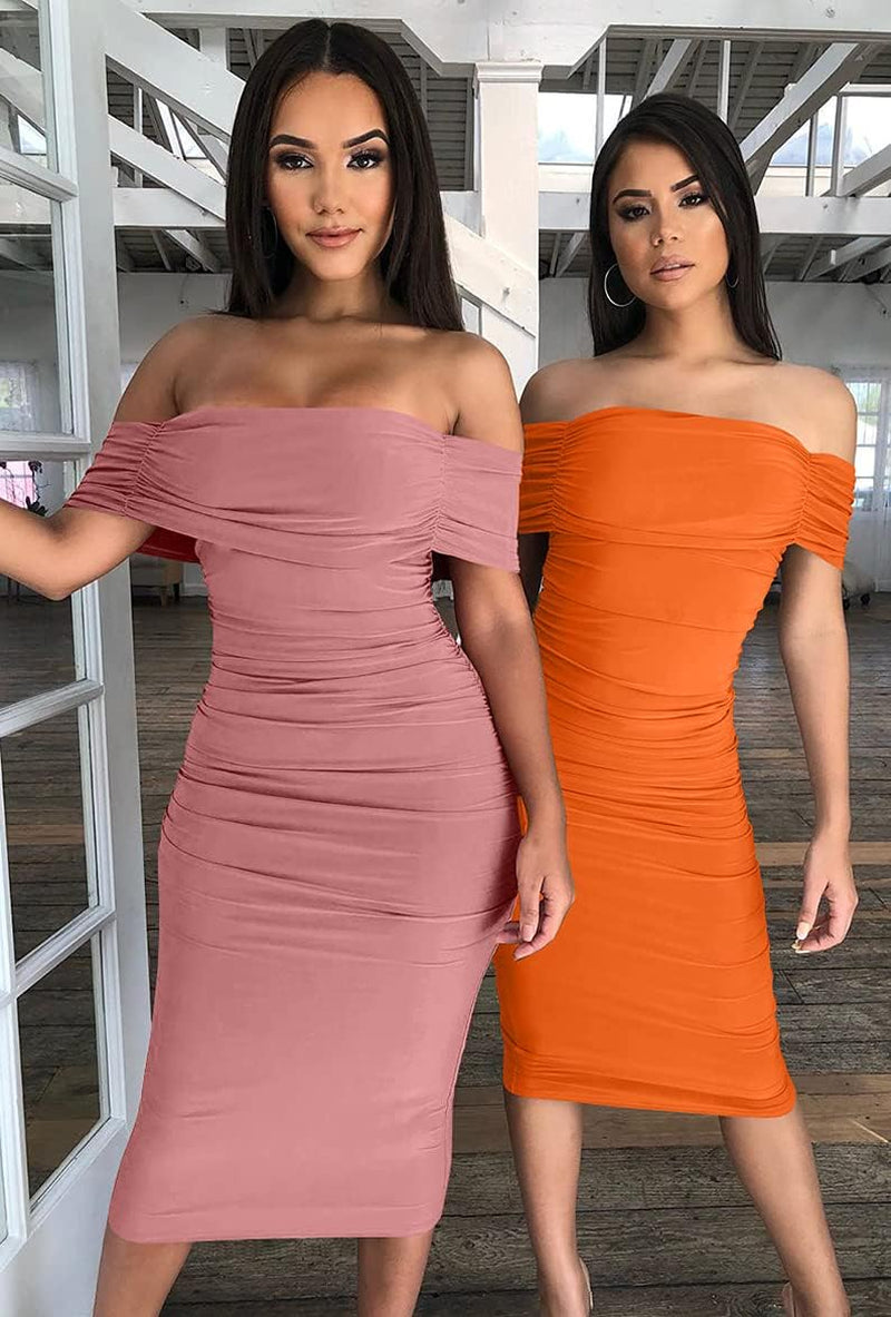 Women'S Elegant Strapless off Shoulder Bodycon Midi Cocktail Party Dress