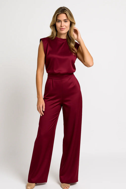 Catharina | Dames Jumpsuit – Luxe Satijnlook, Mouwloos, Wijde Pijpen, Open Rug