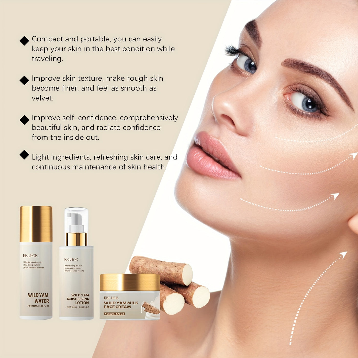 425g/14.99oz 3-in-1 Wild Yam Body Cream, Face Cream, Skin Care Lotion, Toner, Hydrolyzed Rice, Yam Root, Mangosteen Xylem Extract, Strong Moisturizing, Silken Skin, Makes Skin Glow White, Wild Yam Cream For All Skin Types