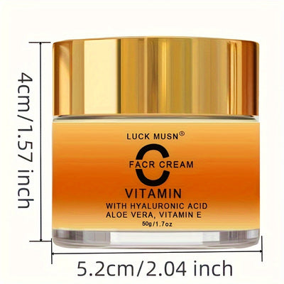 50ml/1.7oz, Vitamin C Face Cream, Hyaluronic Acid & Vitamin E Infused, Moisturizing Cream For Face And Eye Area, Nourishing Skin Care Product For Enhanced Radiance