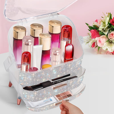 Portable Cosmetics Storage Box, Can Hold Eyebrow Pencil Eye Shadow Skin Care Products Practical Makeup Organizer, Suitable For Family Bedroom, Gift Suitable For Storing Lipsticks, Skin Care Products, Christmas Gifts.