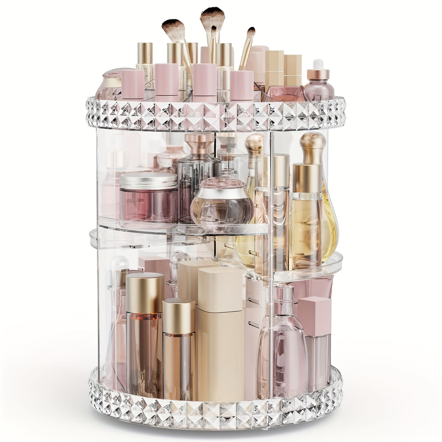 360 Degree Rotating Makeup Storage Box - Exuding Light Luxury Style and Sophistication with Circular Transparent Design, Spacious Desktop Dressing Table, Multi-Functional Lipstick and Skin Care Product Storage Shelf, Elegant