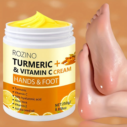 ROZINO Turmeric & Vitamin C Hand & Foot Cream, 250g - Hypoallergenic Moisturizing Formula, Deep Hydration, Radiance Enhancing, Long-Lasting, Luxurious Skin Care