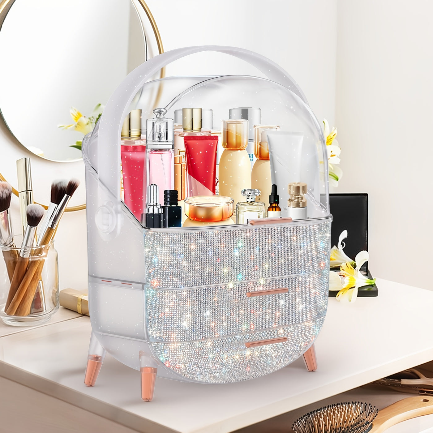 Portable Cosmetics Storage Box, Can Hold Eyebrow Pencil Eye Shadow Skin Care Products Practical Makeup Organizer, Suitable For Family Bedroom, Gift Suitable For Storing Lipsticks, Skin Care Products, Christmas Gifts.