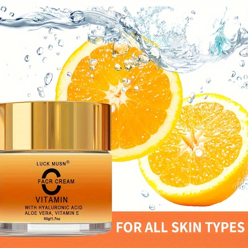 50ml/1.7oz, Vitamin C Face Cream, Hyaluronic Acid & Vitamin E Infused, Moisturizing Cream For Face And Eye Area, Nourishing Skin Care Product For Enhanced Radiance