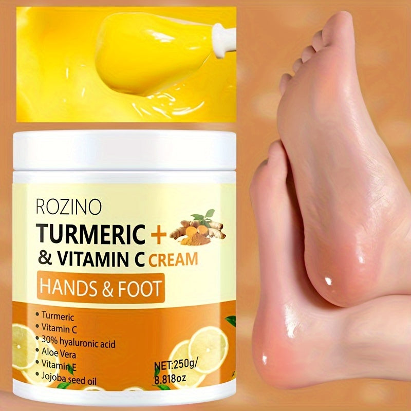 ROZINO Turmeric & Vitamin C Hand & Foot Cream, 250g - Hypoallergenic Moisturizing Formula, Deep Hydration, Radiance Enhancing, Long-Lasting, Luxurious Skin Care